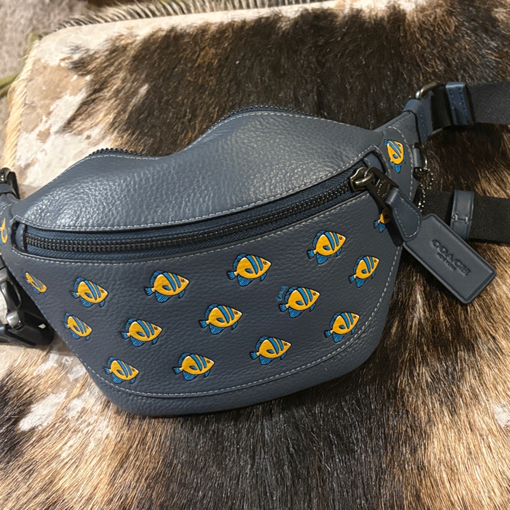 Coach Blue Belt Bag with Fish Print